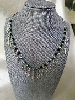 Black Fringe Collar Necklace Touchstone Crystal By Swarovski Multi-Color 4467NF